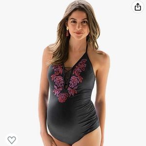 Women's Maternity One Piece Halter Ruched Swimsuit Bathing Suit